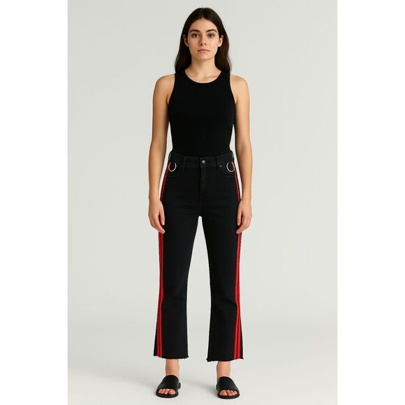 JOVONNA LONDON Striped Distressed Ankle Jeans Black Sz 4 - Picture 1 of 6